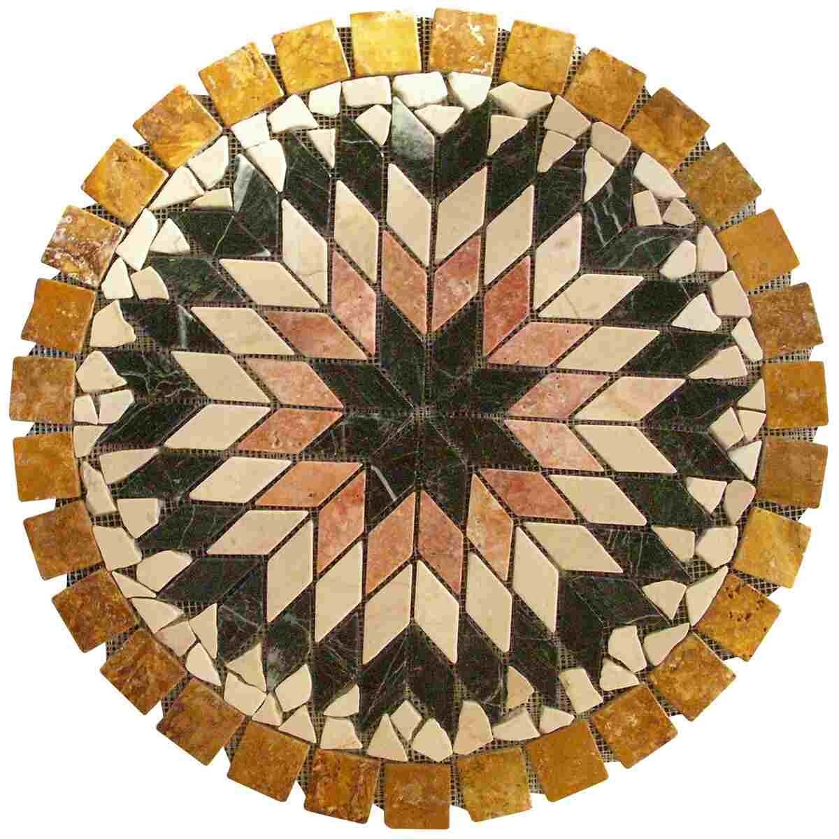 Diameter 60 cm Travertine Marble Netted Mosaic Tumbled Decor Medallion Rosonen