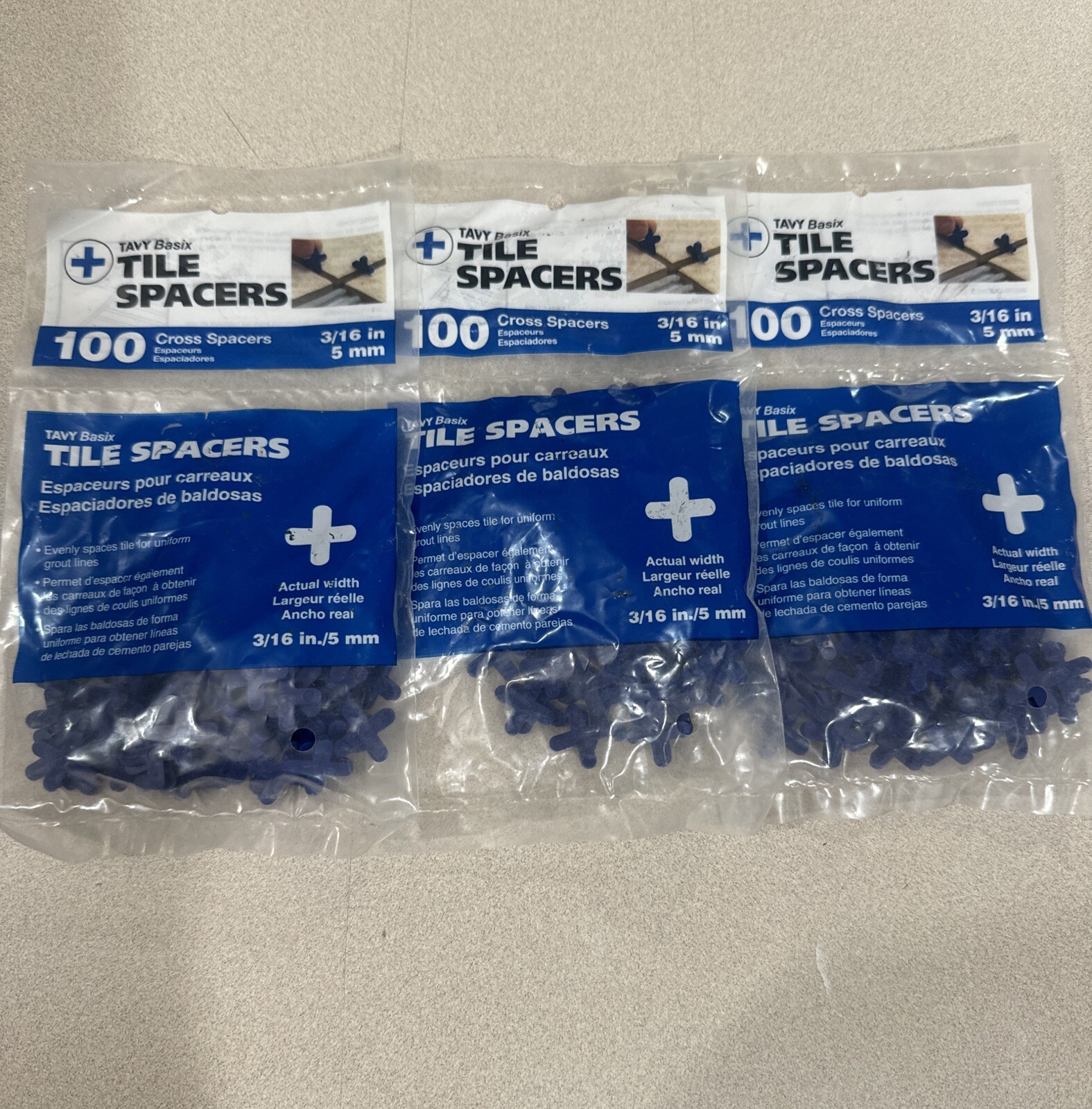 Tavy Basix 100 Pack Cross Tile Spacers 3/16in 5mm – Blue – **NEW** LOT OF 3