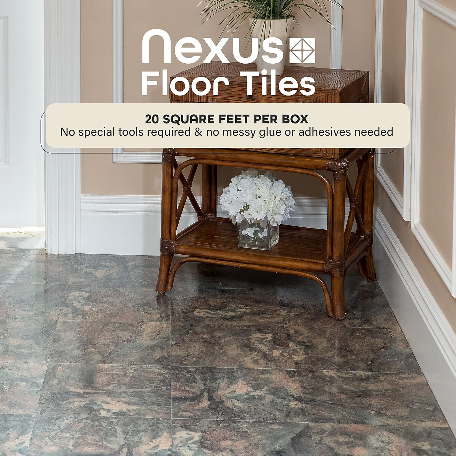 Nexus Self Adhesive 12-Inch Vinyl Floor Tiles, 20 Tiles – 12″ X 12″, Dark Slate
