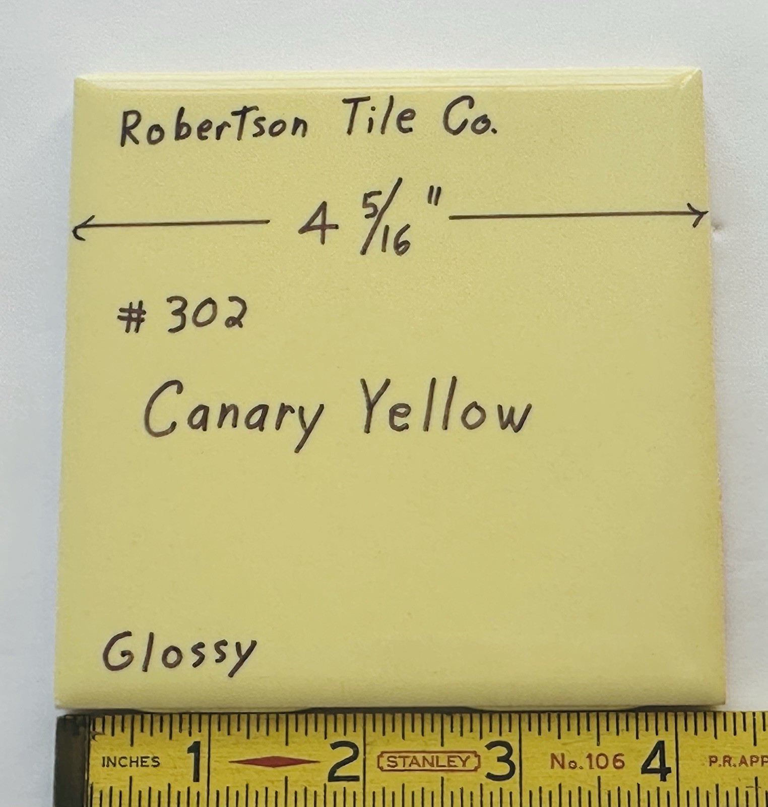 1 pc. Canary Yellow: 4-5/16″ Glossy Ceramic Tile by Robertson Co. #302, NEW
