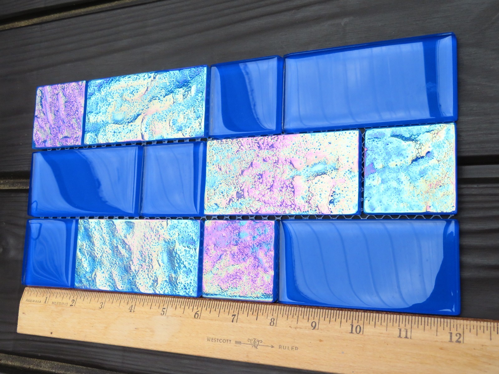 Tiles Iridescent Glass Weatherproof Sheet of 12″ x 6″ Wavy & Smooth Unused Blue