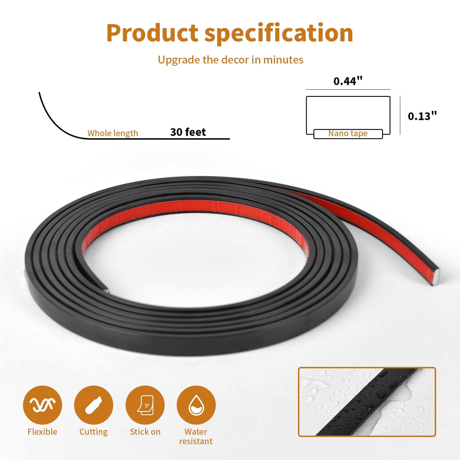 30 Ft Peel & Stick Trim, Flexible & Self-Adhesive Molding for Walls, Edges, B…