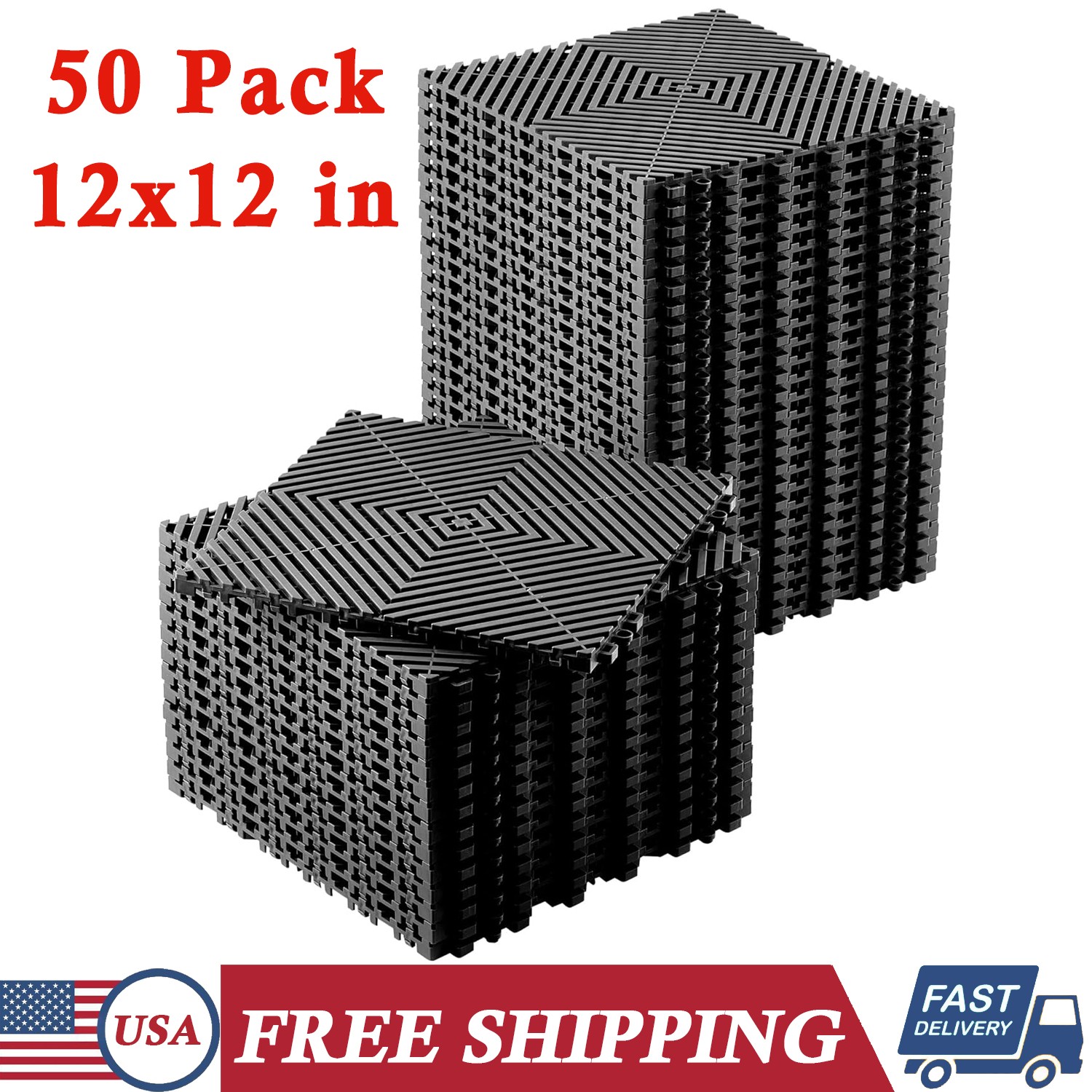 50PCS Interlocking Floor Tiles 12″x12″ Garage Modular Cushion Mat Drainage Tiles