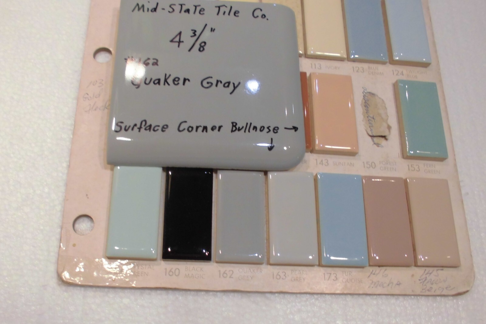 1 pc. *Quaker Dark Gray* Corner Bullnose Ceramic Tile 4-3/8″ by Mid-State Co.