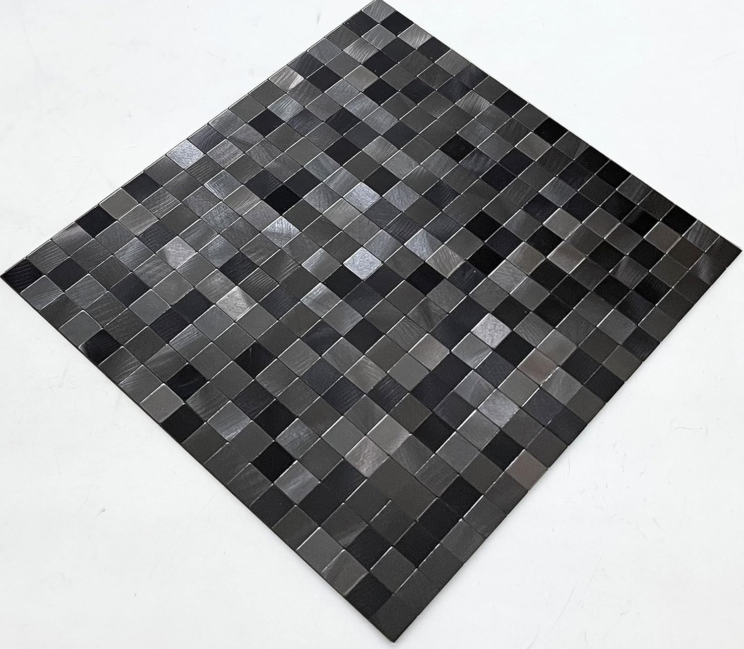 10-Piece Peel and Stick Metal Backsplash Tiles – Black & Gray 11.73″x11.73