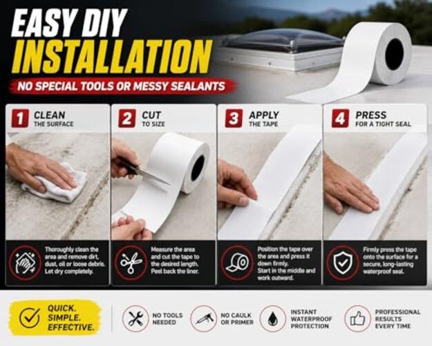 RV Roof Seal Tape 4 Inch x 55 Ft White – Professional Grade Butyl Sealant
