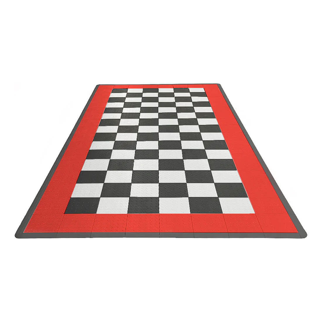 Speedway Tile Single Car Garage Floor Mat (Black / Red / White)