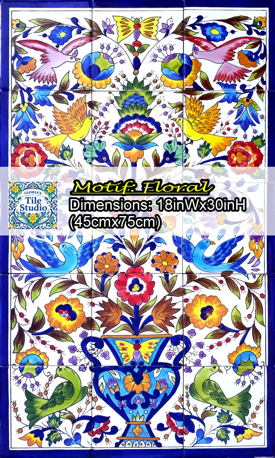 18inx30in Floral Garden Design Mosaic Backsplash, Ceramic Tiles Wall Mural