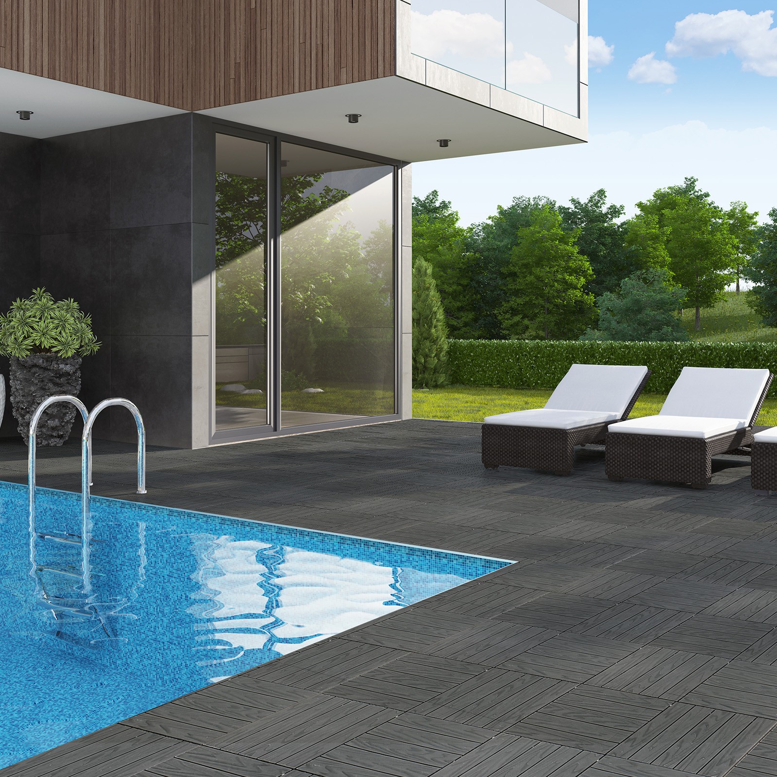 25/50/75PCS Deck Tiles Wood Flooring Interlock For Balcony Patio Outdoor 12″X12″