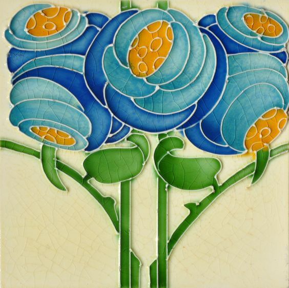 Art Nouveau Vintage Ceramic Tile Rare REPRODUCTION – Flat Surface, Not 3D !!