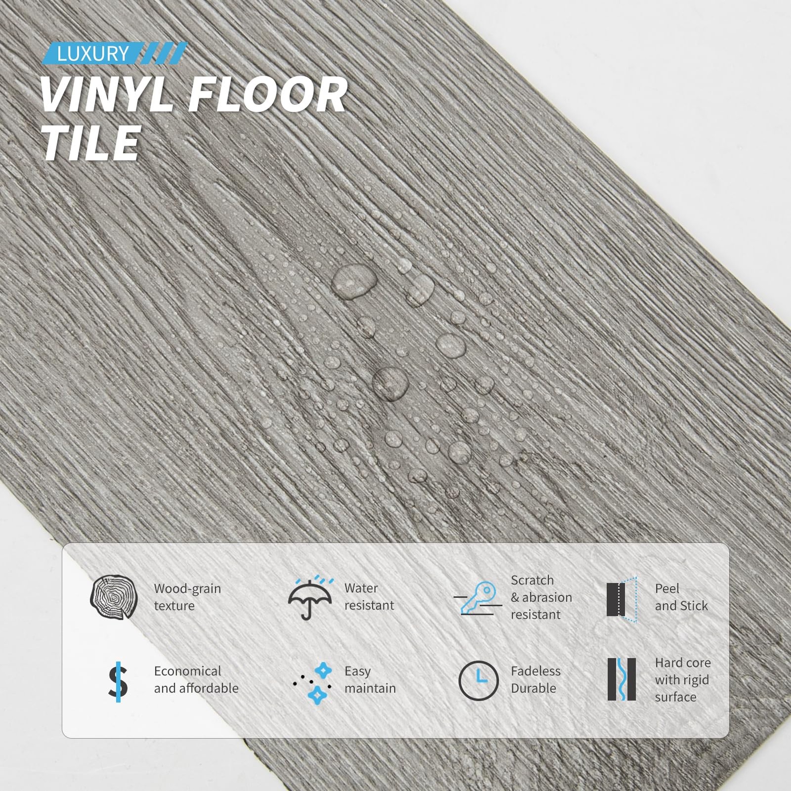 54 Sq.Ft. Large Deep Gray Vinyl Plank Flooring, Durable and Premium