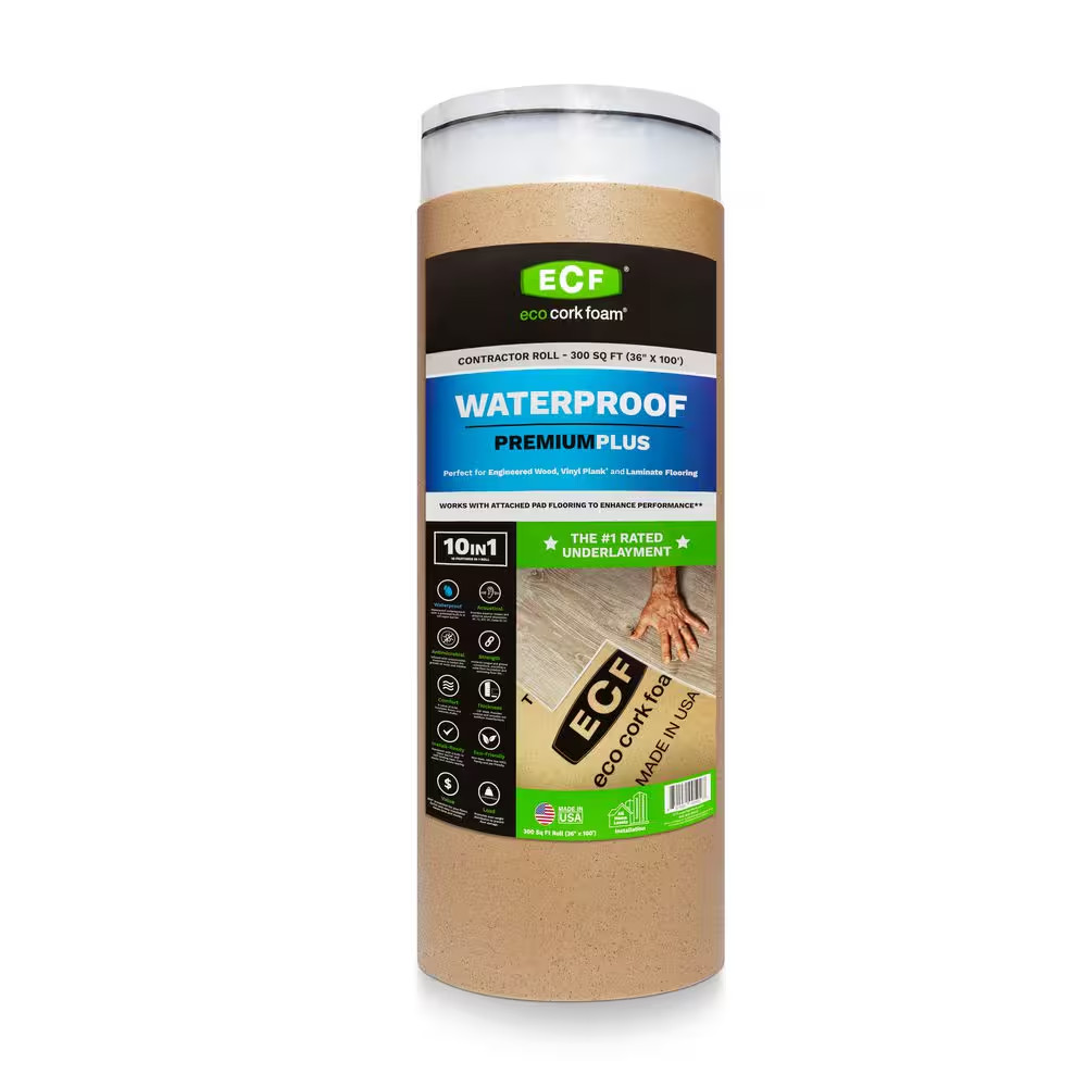 300 Sq. Ft. 3 Ft. X 100 Ft. X3.2Mm Waterproof Premium plus 10-In-1 Underlayment-