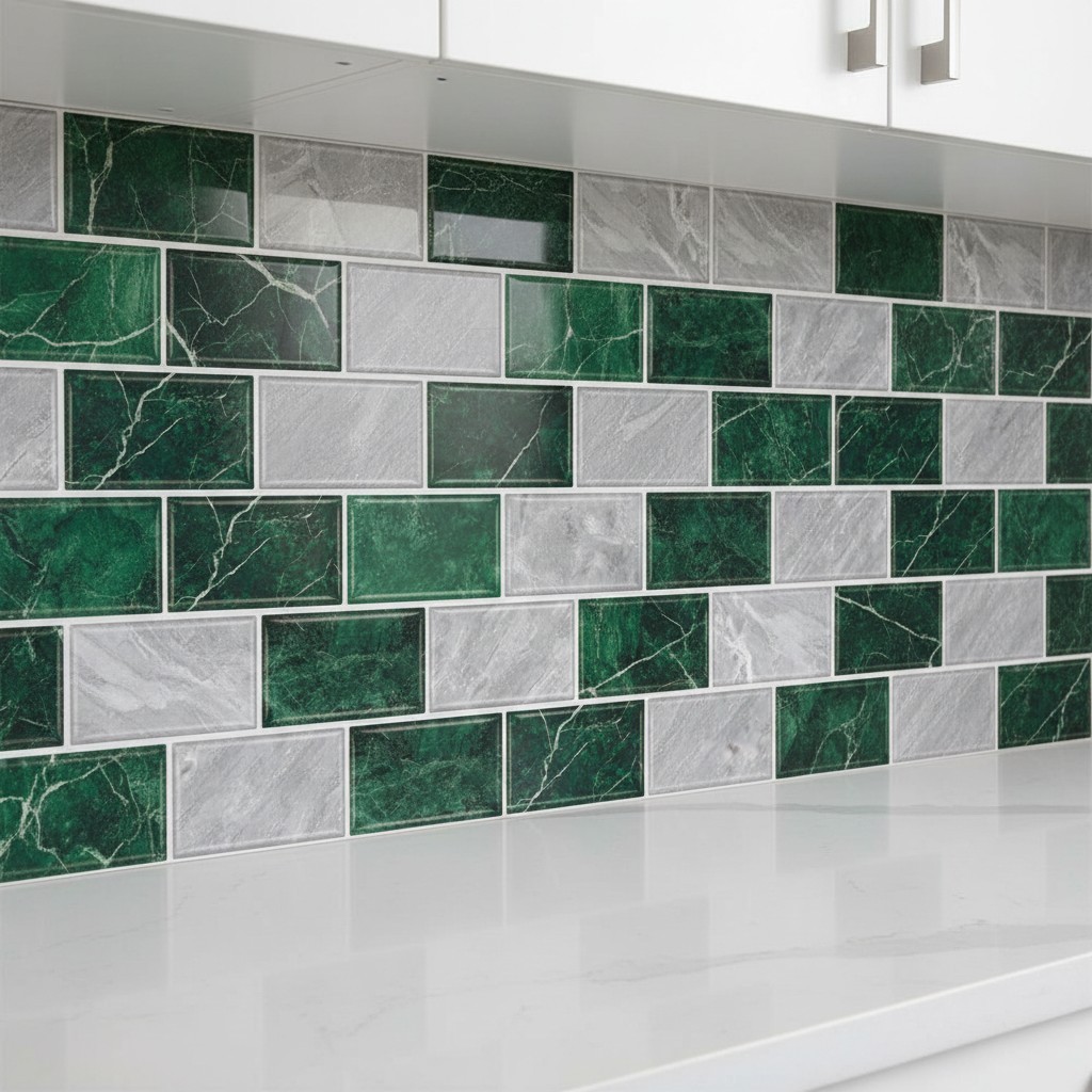 Stylish 10-Sheet Green Marble Backsplash Tiles – Easy DIY for Kitchen & Bath
