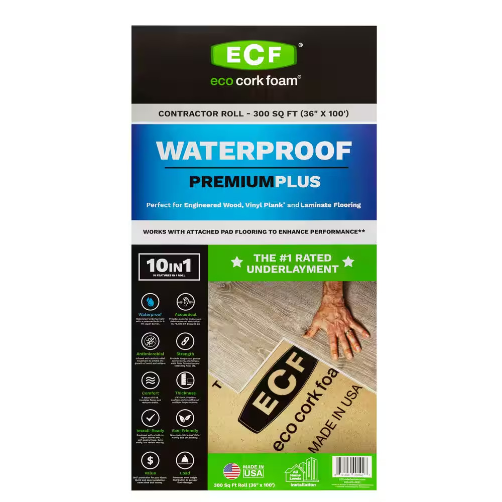 300 Sq. Ft. 3 Ft. X 100 Ft. X3.2Mm Waterproof Premium plus 10-In-1 Underlayment-