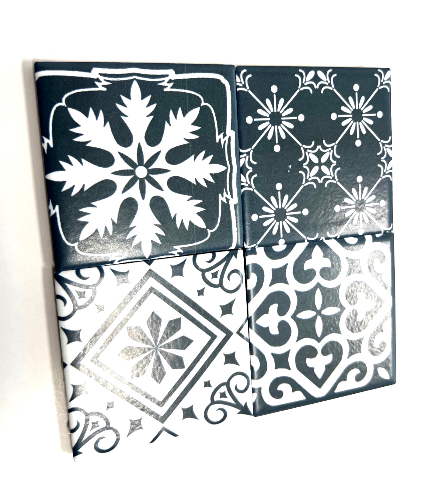 3×3 Whimsical Portuguese Beach Pattern Decorative Porcelain Tiles (Set of 4)