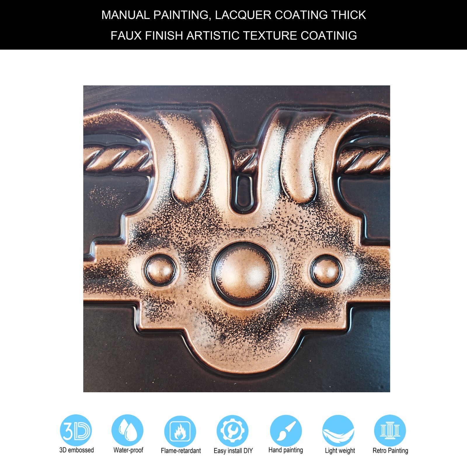 PVC Ceiling Tiles 3D Embossed Wall Panel 2’x2′ 10pcs PL29 Traditional copper