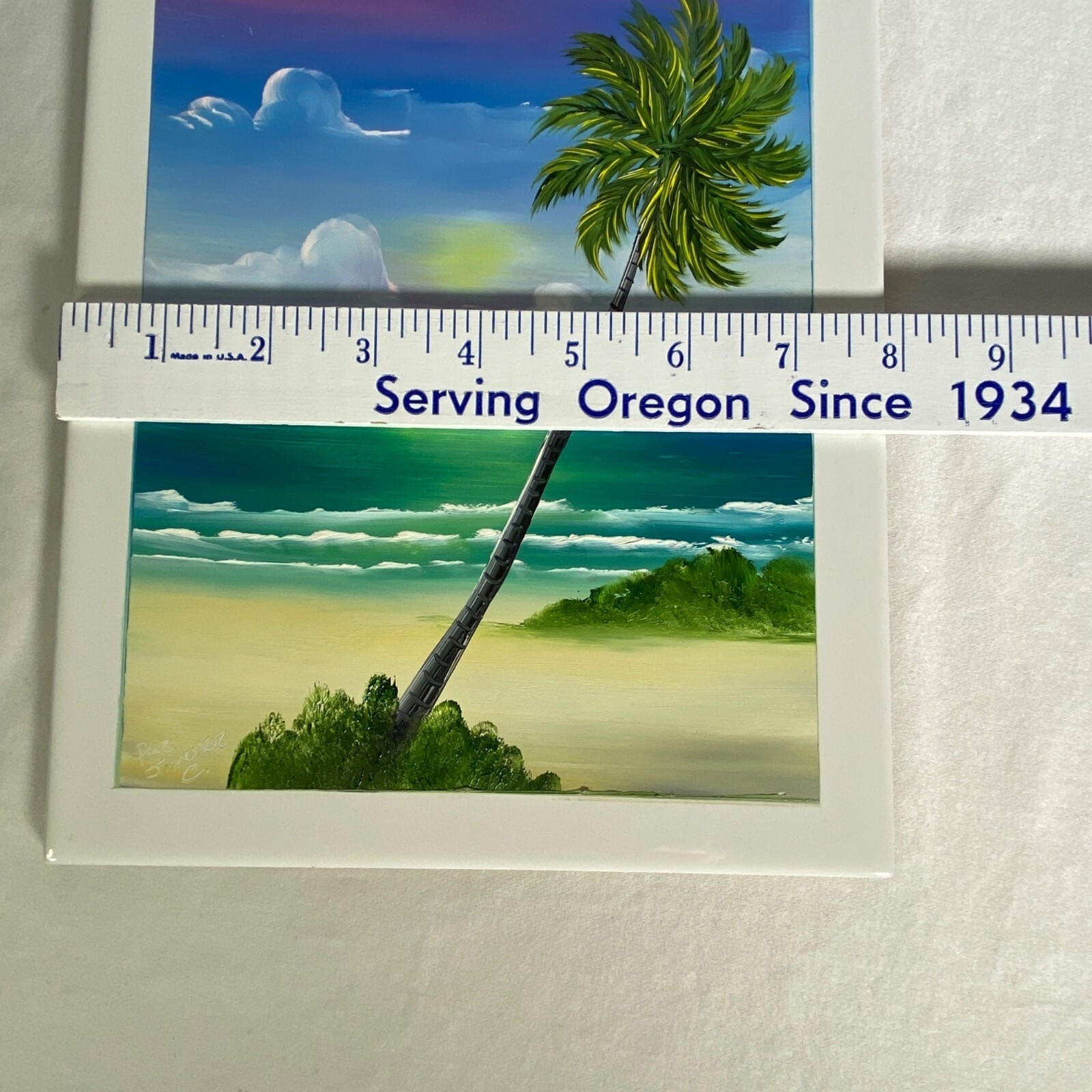 2 Hand Painted Ceramic Tile Wall Art Backsplash Border Mexico Ocean Palm Tree