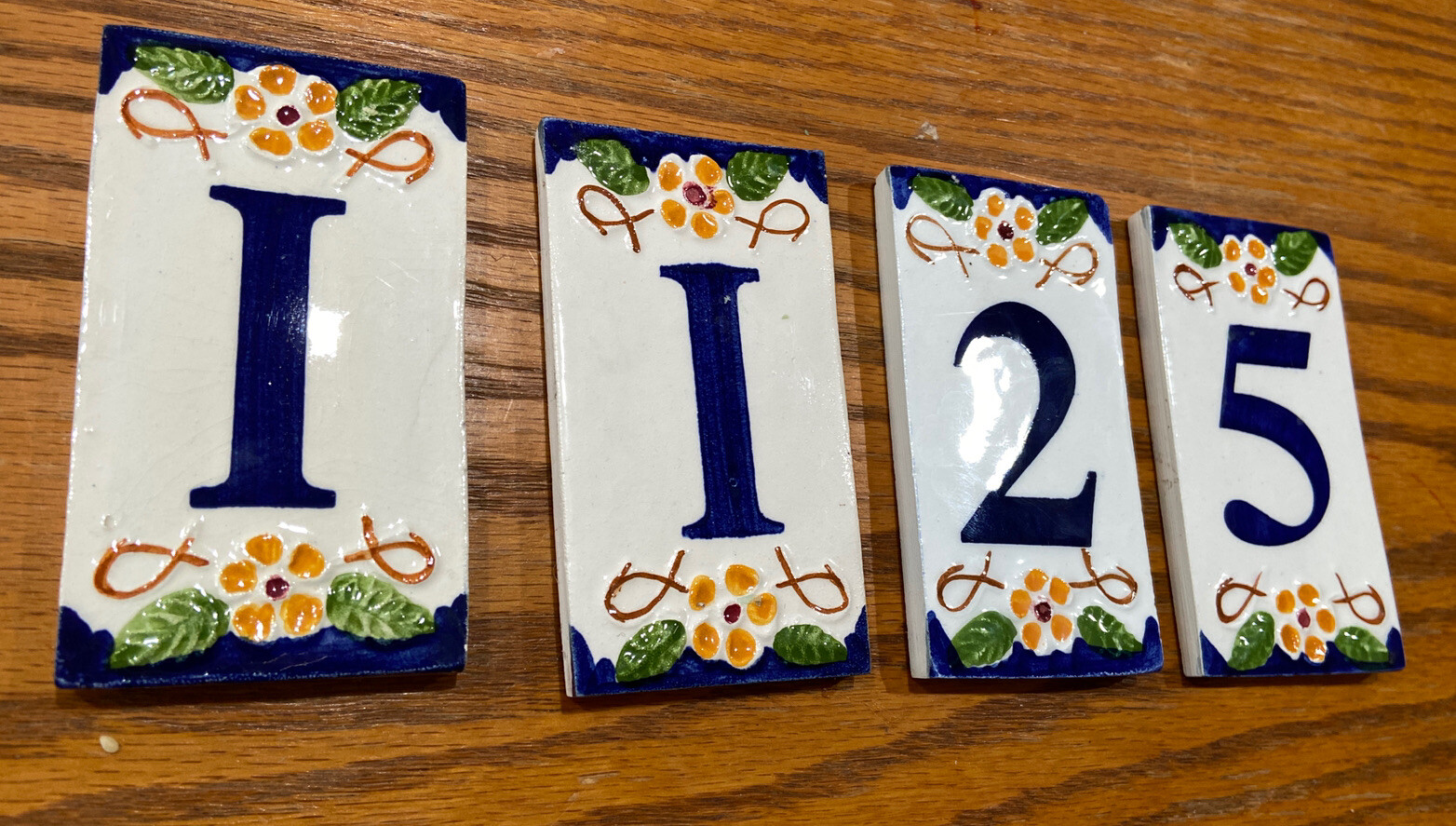 Vtg Art Tile Natural Garden Floral Ceramic Address Numbers 1 1 2 5 House Plaque