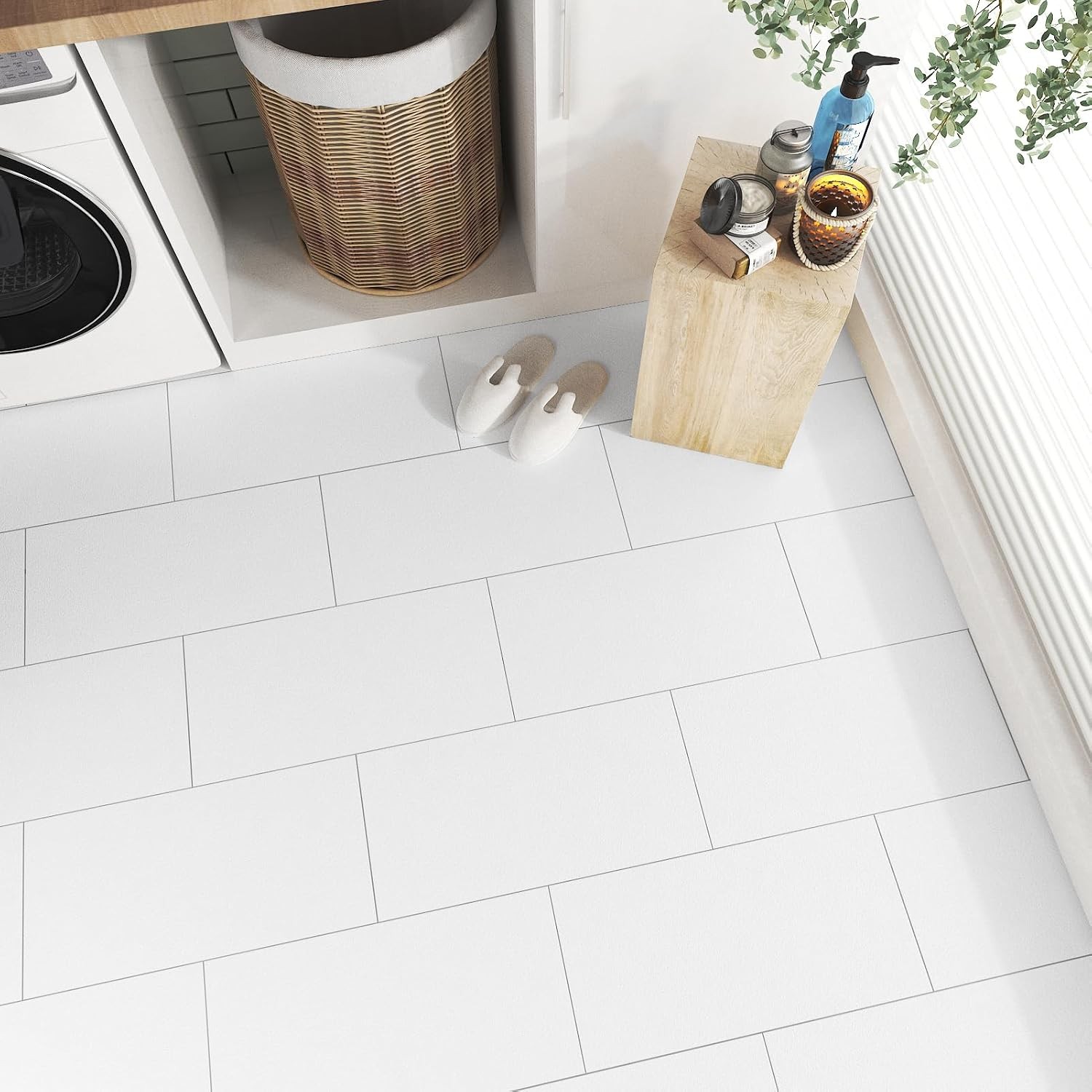 White Floor Tiles Peel and Stick 12″x24″ Self Adhesive Sheet Vinyl Flooring