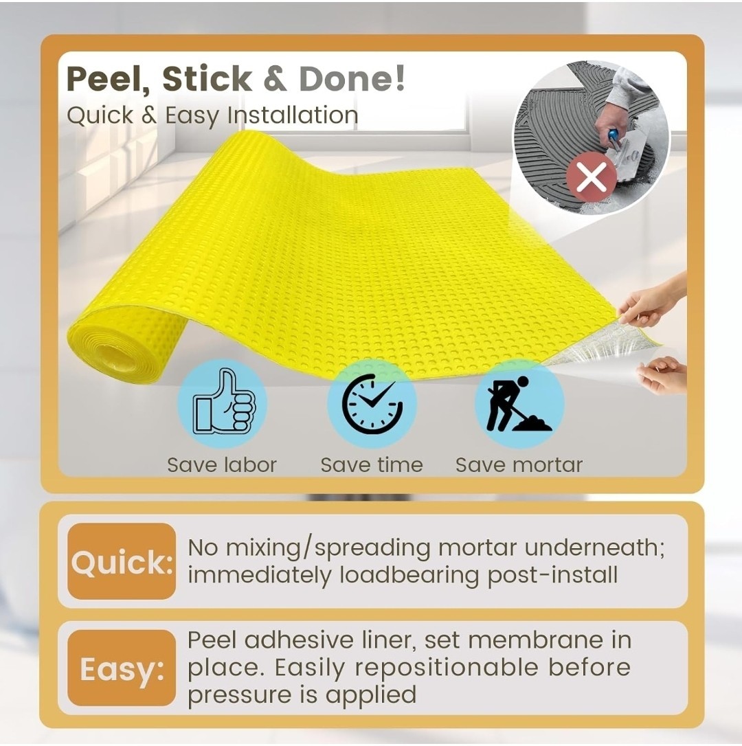 MAXKOSKO 108 Sq Ft Self-Adhesive Uncoupling Membrane, 1/8″ (3 mm) Thick…