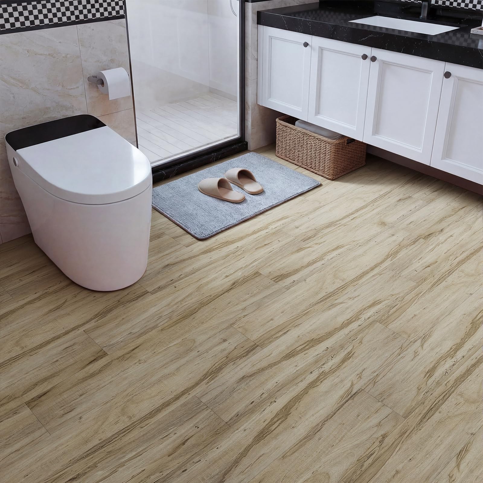 Peel and Stick Vinyl Flooring, 36-Pack 54 Sq.Ft Wood Grain Waterproof Rigid C…