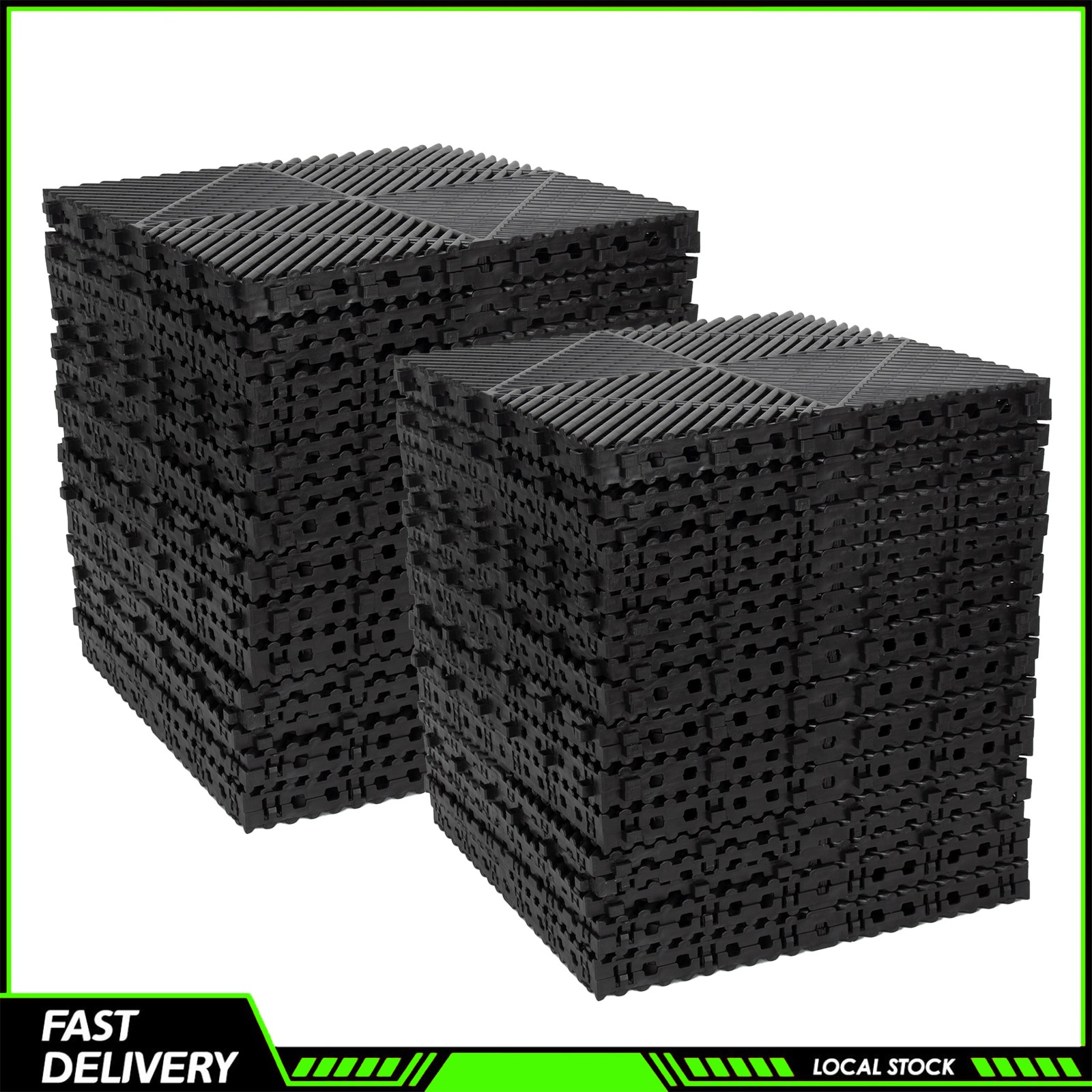 50 PCS 15.75×15.75” Black Interlocking Garage Floor Tile Vented Water Drainage