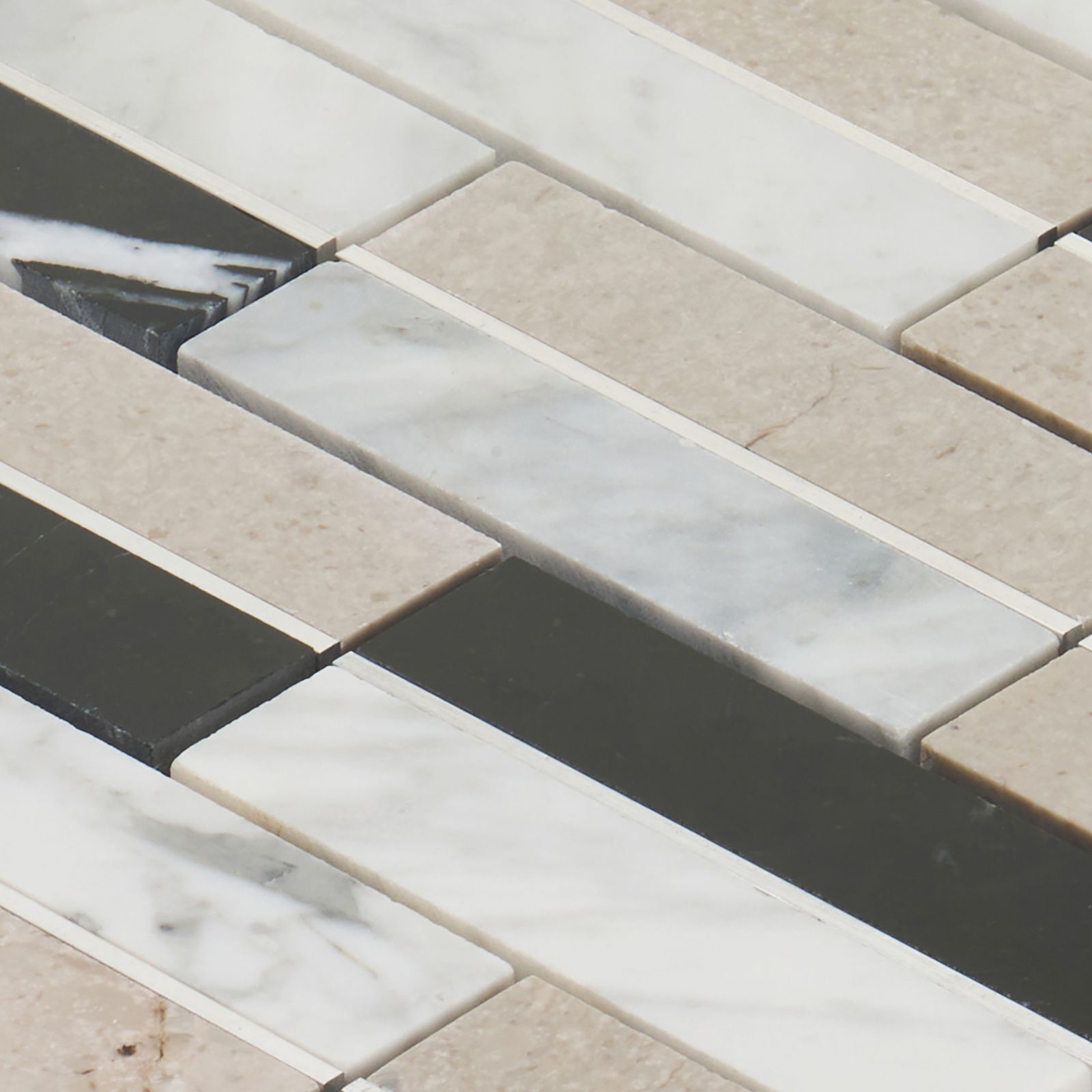Black Gray White Marble Stone Silver Inlay Brick Joint Kitchen Tiles Backsplash