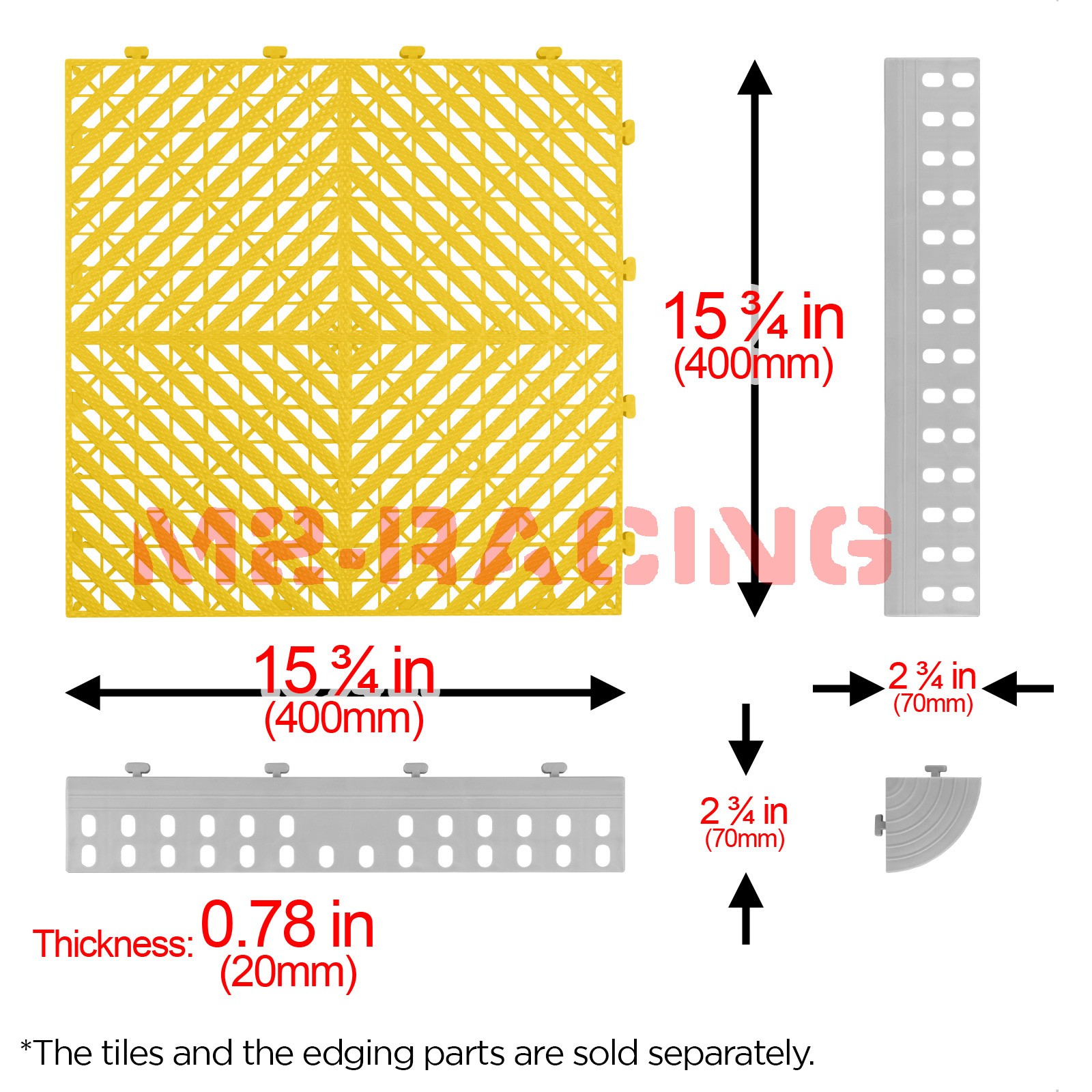 42pcs 16″x16″ Yellow Garage Floor Mat Perforated Flooring Tile Shop Interlocking