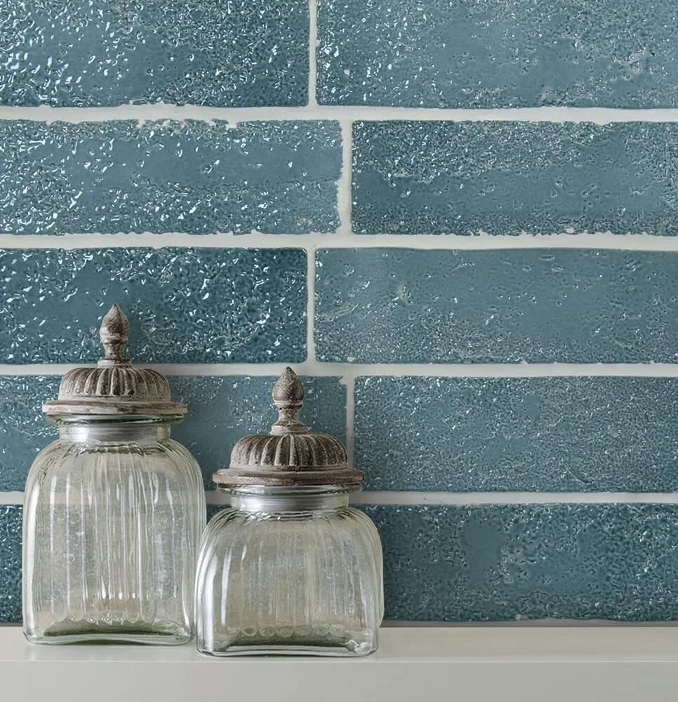 2 1/2×8 Brick 20 Soft Blue Decorative Shiny Wall Ceramic Tile (PACK OF 7)