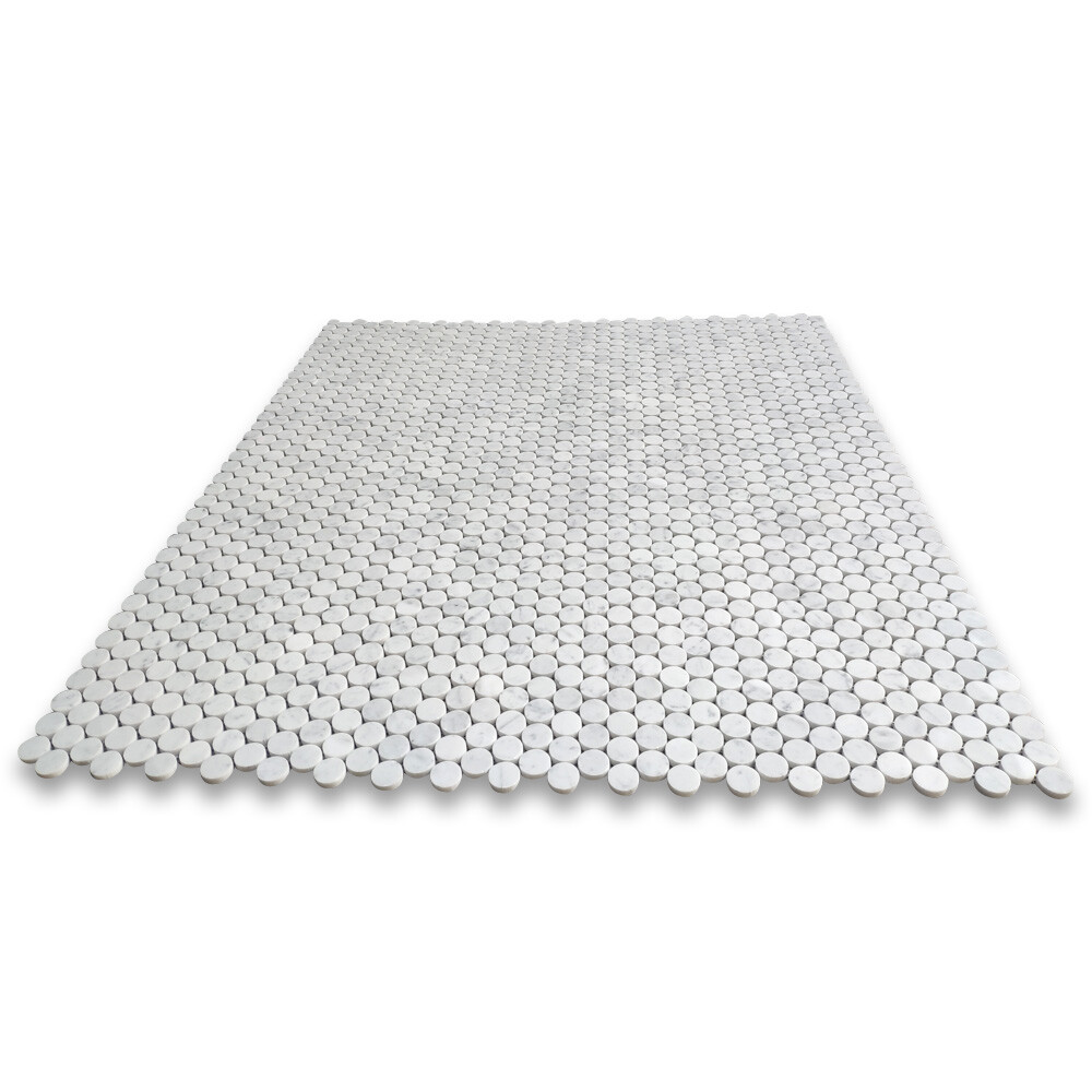 C93LXH Carrara White Venato Marble 1″ Penny Round Mosaic Classic Tile Honed