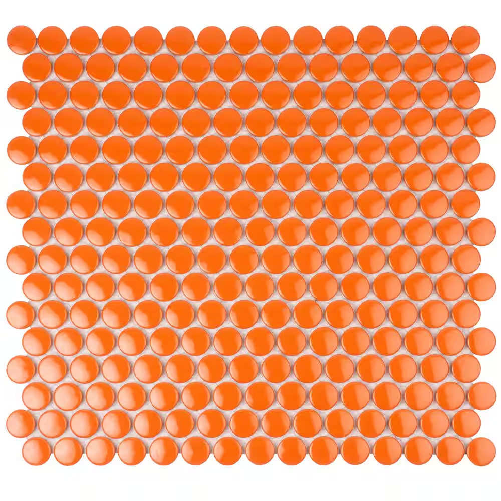 Cirkel Orange 11.46 In. X 12.4 In. Glossy Porcelain Mosaic Wall and Floor Tile (