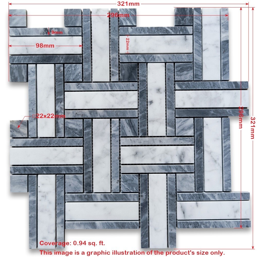 C66A7XH Carrara White Marble Twine Basketweave Mosaic Tile Bardiglio Gray