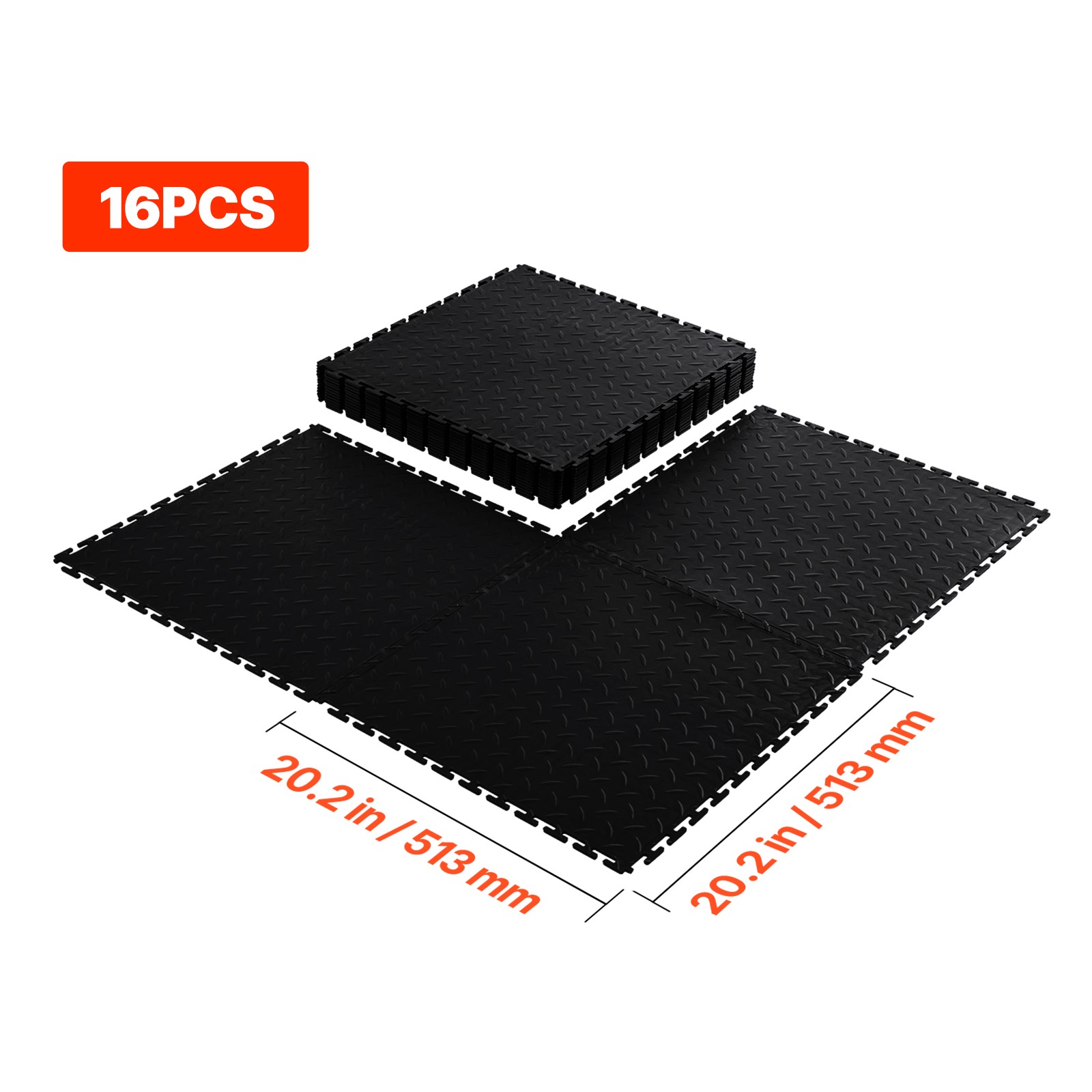 Uimoso Interlocking Garage Floor Tiles, 16 Pack, 20.2×20.2×0.2 in, Black PVC