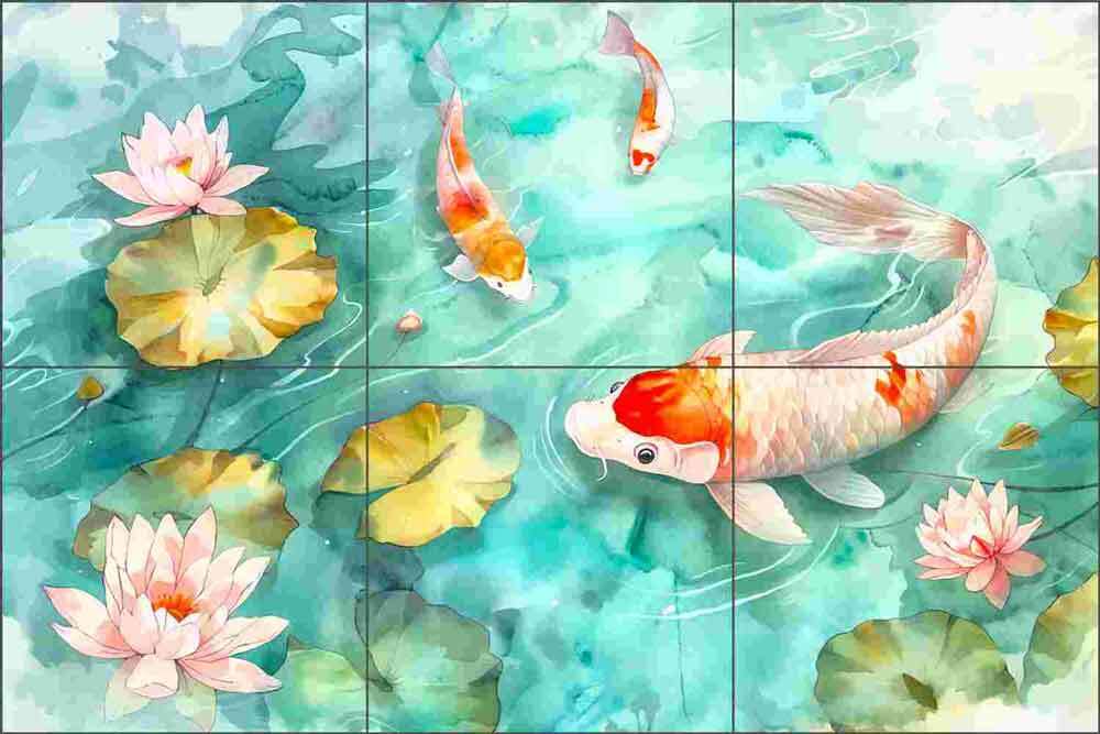 Koi Fish Tile Backsplash Andrea Haase Asian Art Ceramic Mural OB-HAA3879
