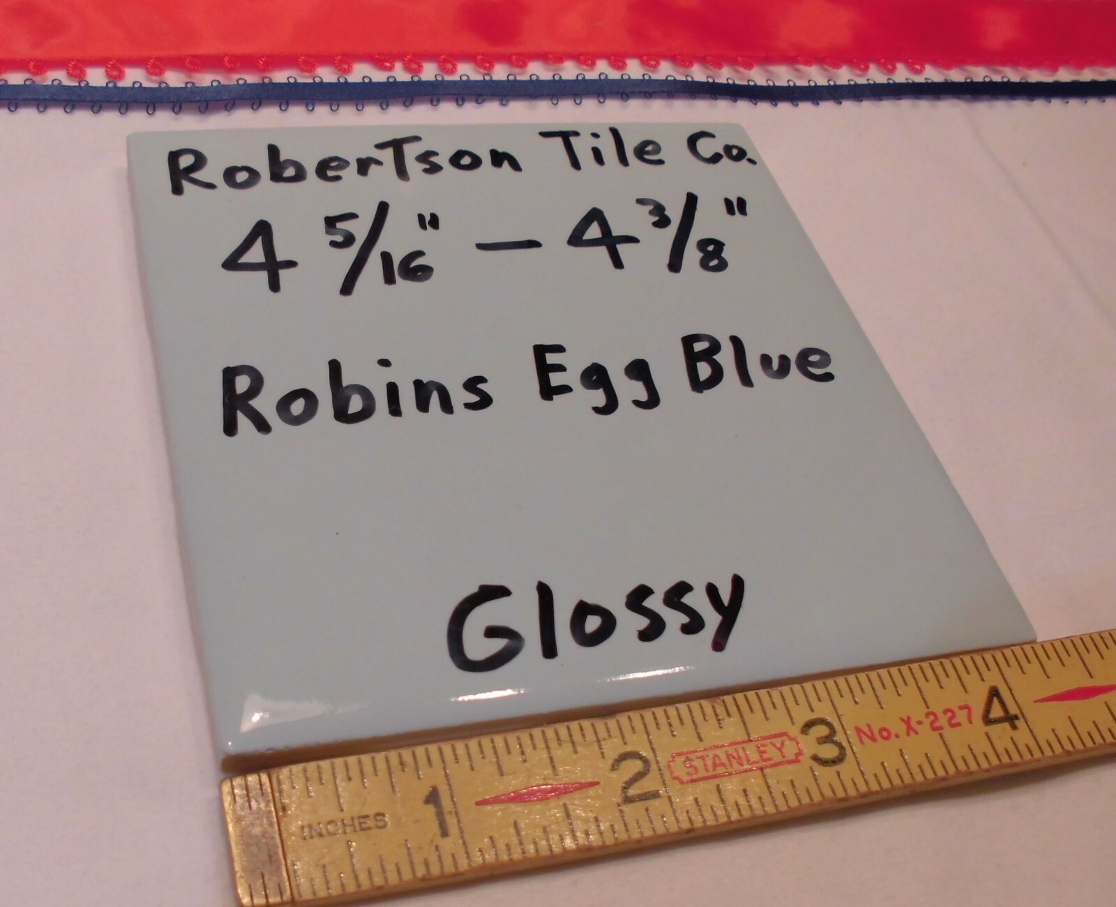 1 pc. Vintage Ceramic Tile *Robins Egg Blue* 4-5/16″- 4-3/8″ Robertson Co. NOS