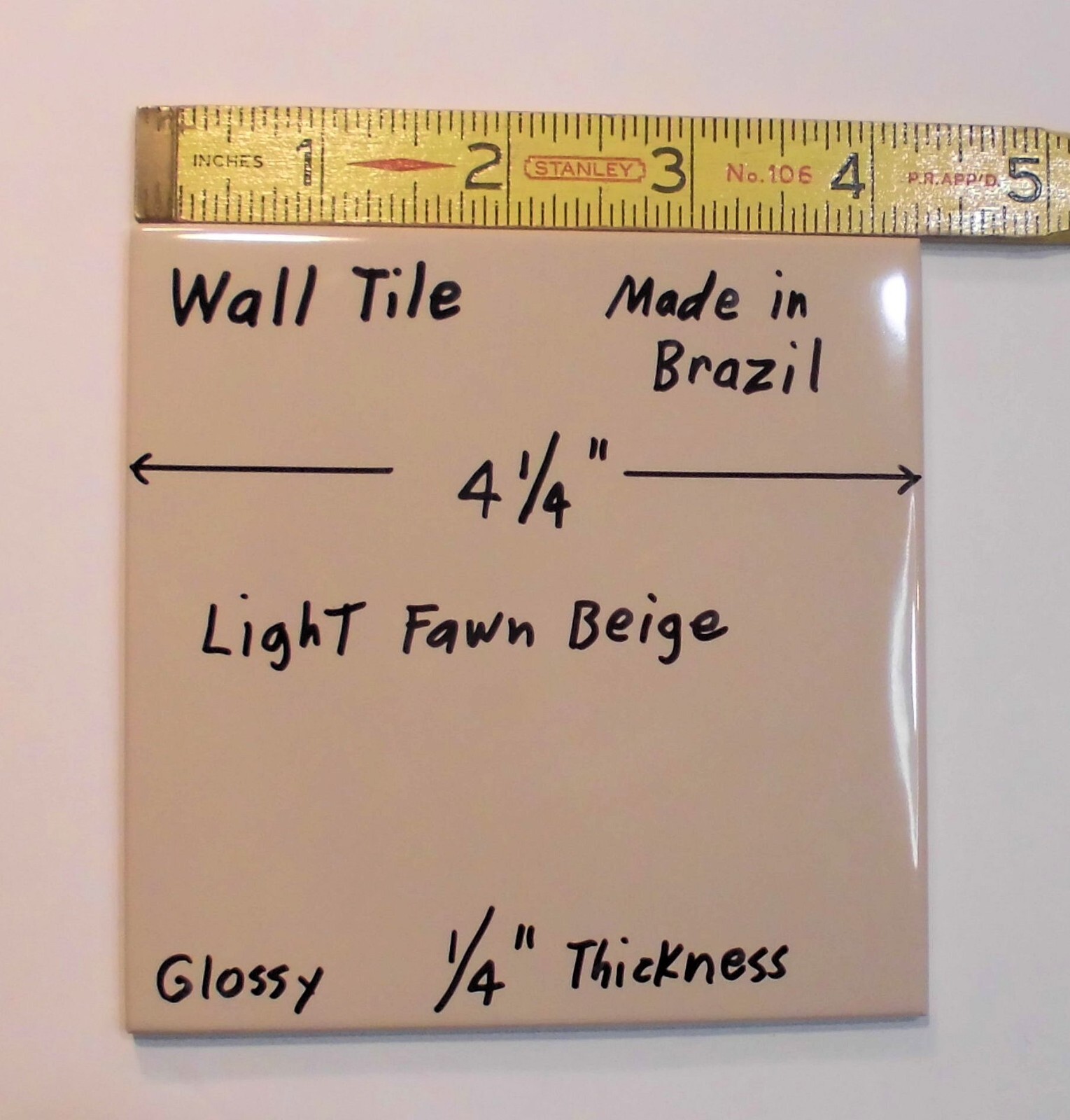 1 pc. Light Fawn Beige: Glossy Ceramic Tile 4-1/4″ X 3/16″ thickness, New Stock