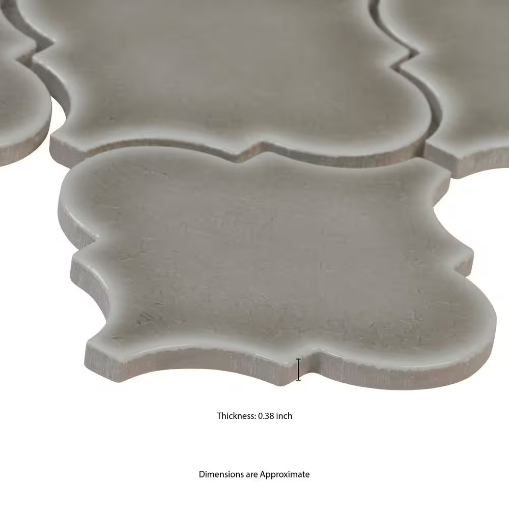Dove Gray Arabesque 11 In. X 15 In. Crackled Glossy Ceramic Mosaic Kitchen & Bat