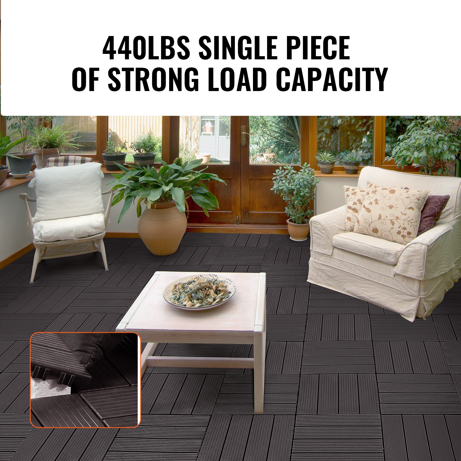 Interlocking Deck Tiles 10 Pack 12″x12″ Waterproof 10sq.ft Patio Dark Brown