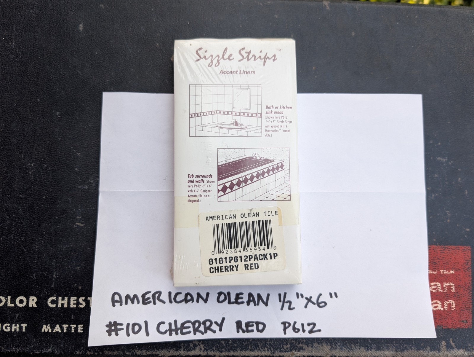 12 pc Glossy Ceramic Tile Sizzle Strip Liners Cherry Red American Olean 1/2″X6″