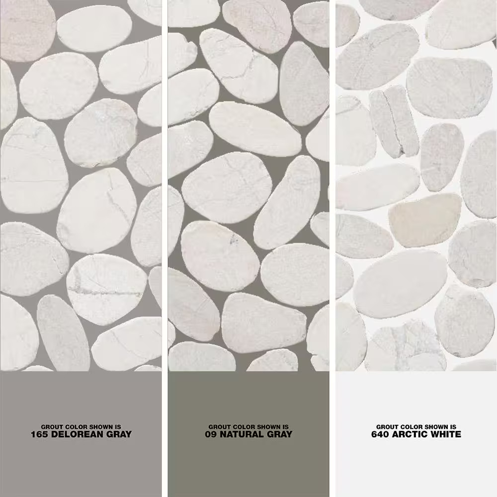 Sliced Pebble Tile White 11-1/4 In. X 11-1/4 In. X 9.5 Mm Mesh-Mounted Mosaic Ti