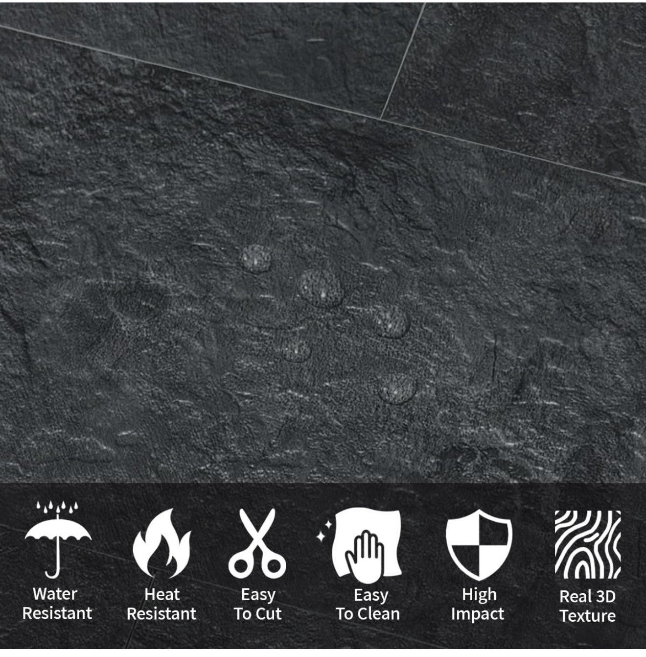Auliget 6”x12” Black Slate Peel And Stick Backsplash Wall Tiles 20pcs PVC FAUX