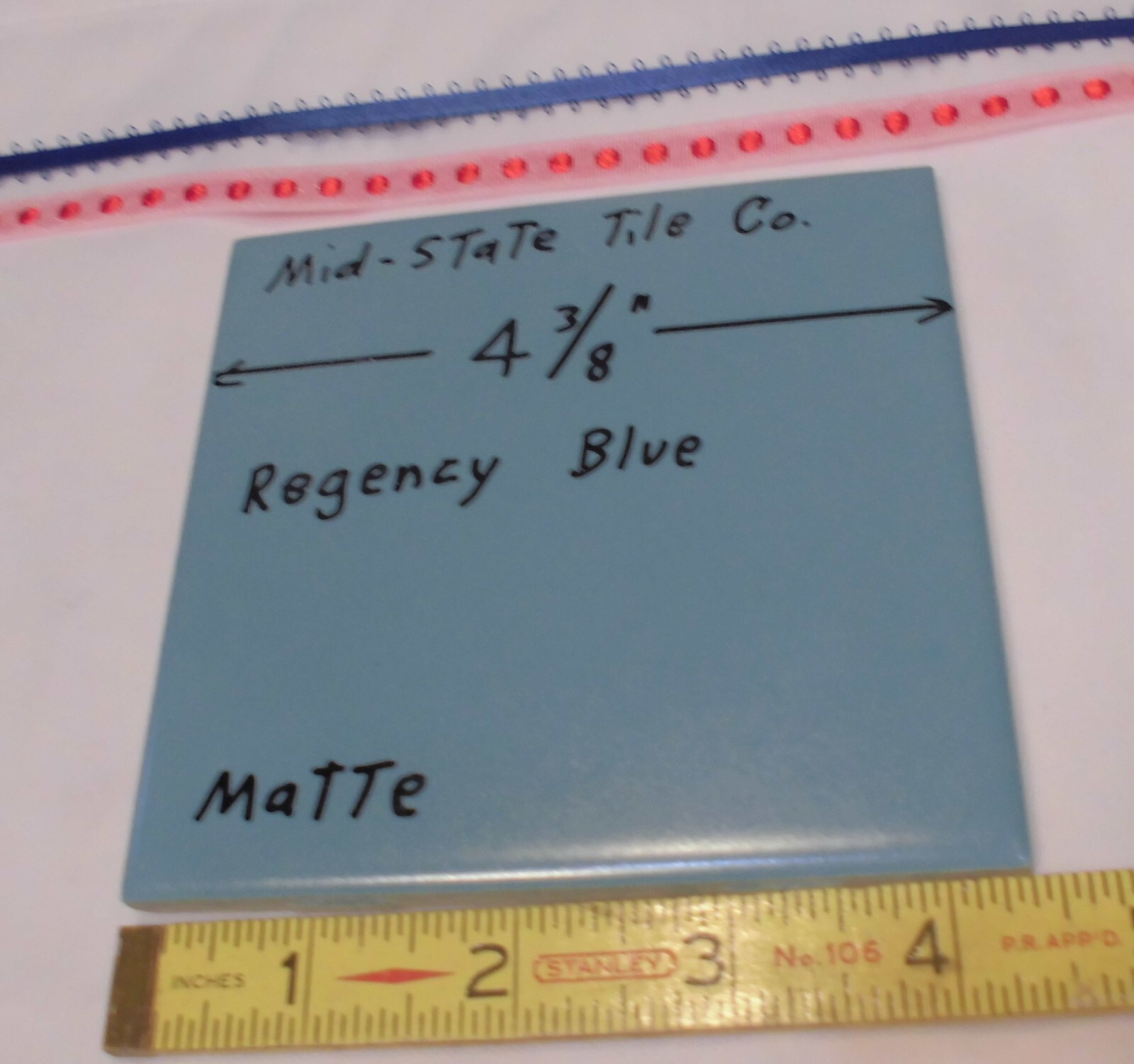 1 pc. Regency Blue: Matte Ceramic Tile 4-3/8″ by Mid-State Tile Co. NOS