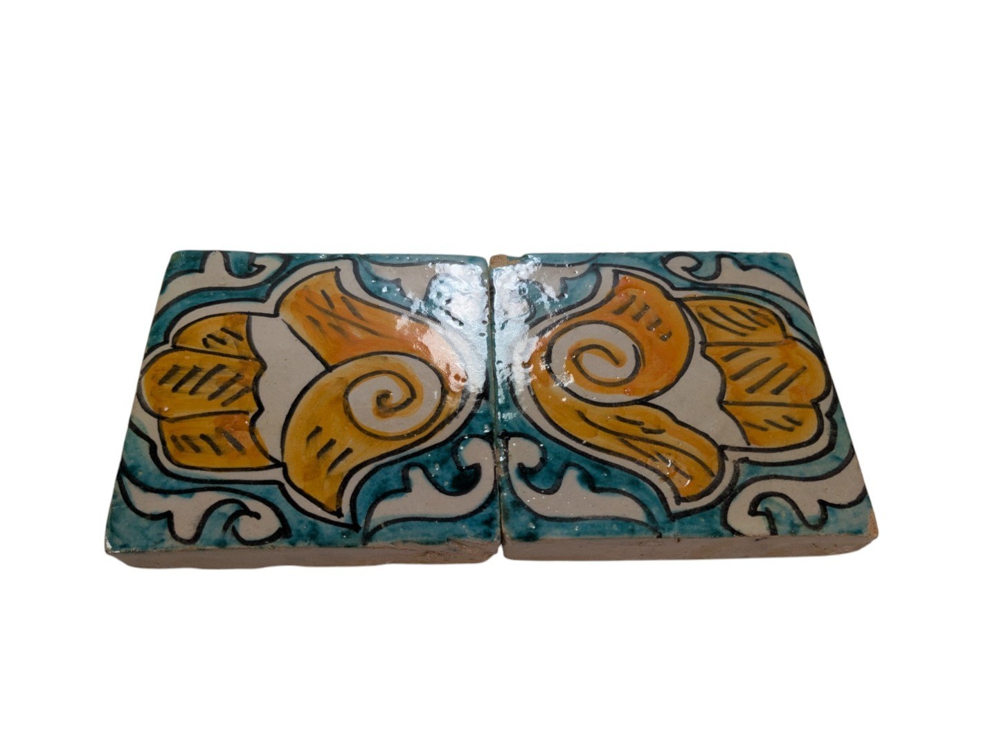 2x Moroccan Zellige Mosaic Tiles Pair Hamsa Design H 10cm/4 Inch