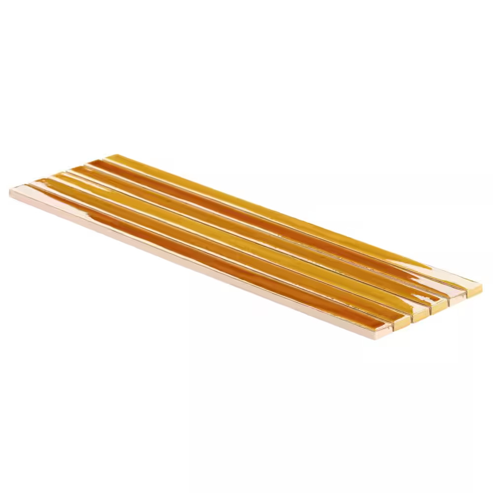 Vistaio Mustard Yellow 5.27 In. X 17.71 In. Glossy Ceramic Mosaic Wall Tile (0.6