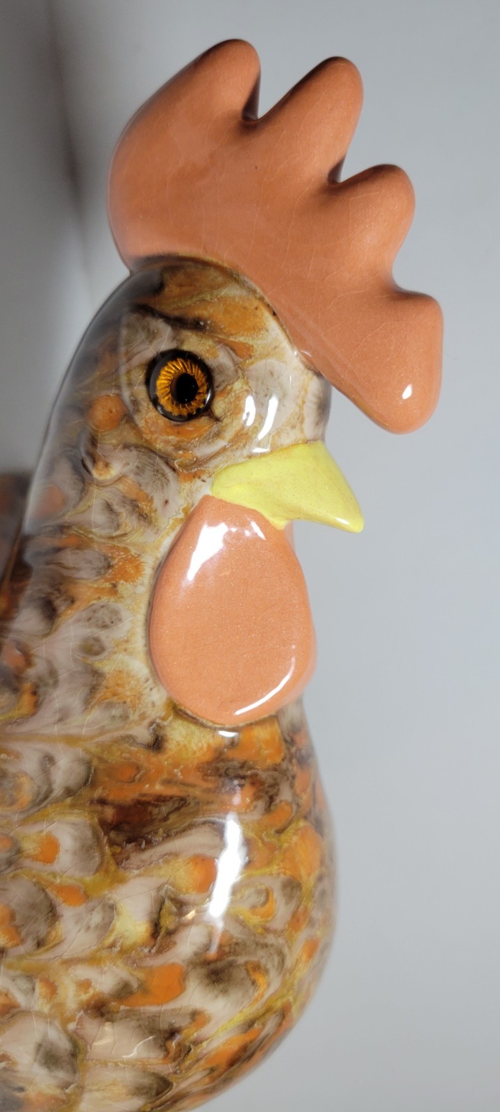 Unque Ceramic Wall Tile 3D Chicken- Rooster Head Glass Eyes Makers Mark dL