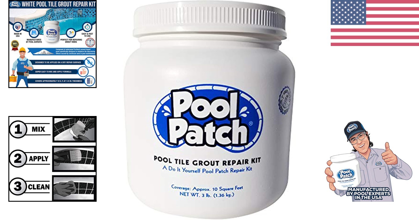 White Pool Tile Grout Repair Kit – 3lb Waterproof Solution for Quick Fixes