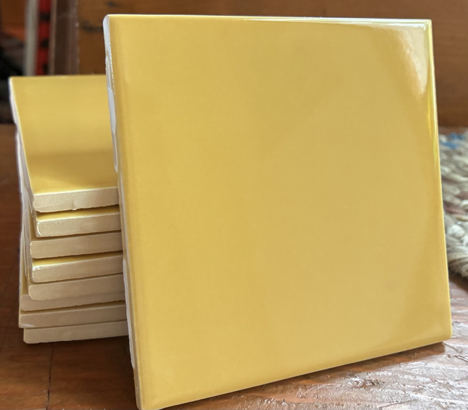 Lot of 9 Ceramic Roca Tile Mustard Yellow 4-1/4″ x 4-1/4″ USA