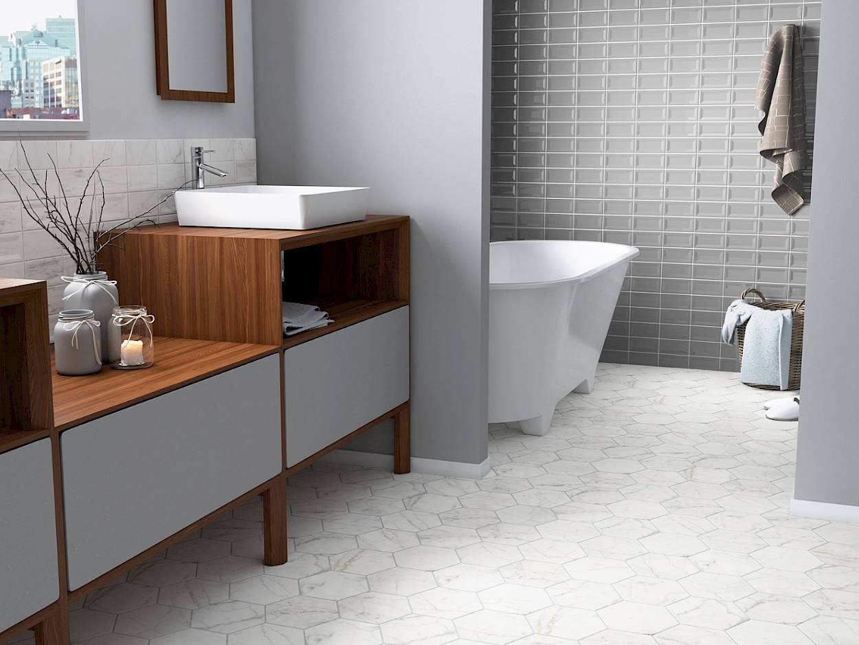 C36H 6″ Hexagon Honed Carrara White Marble Venato Carrera Bianco Tile