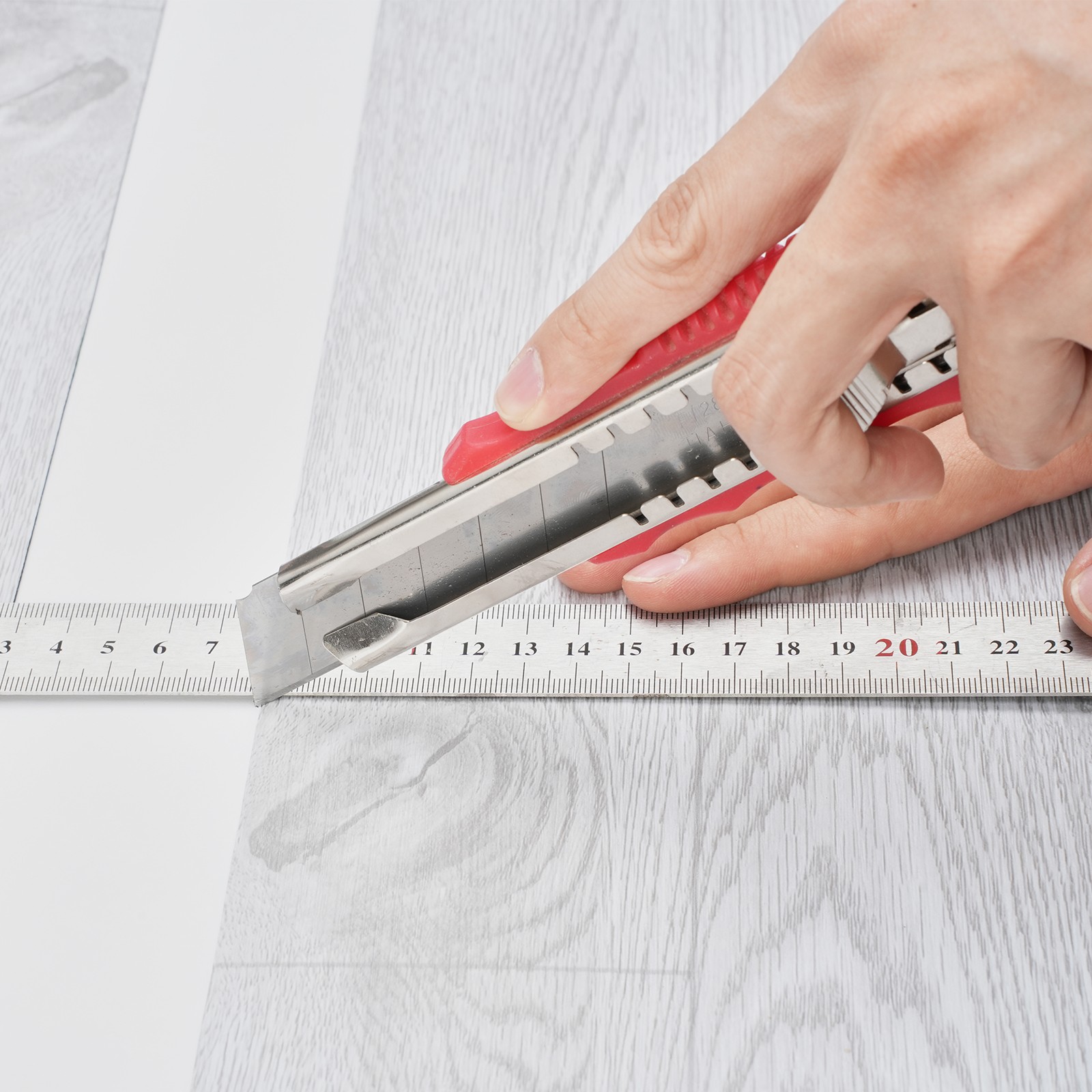 Uimoso 32.5FT Adhesive Vinyl Flooring, 1.5mm Thick, Light Gray Wood Design