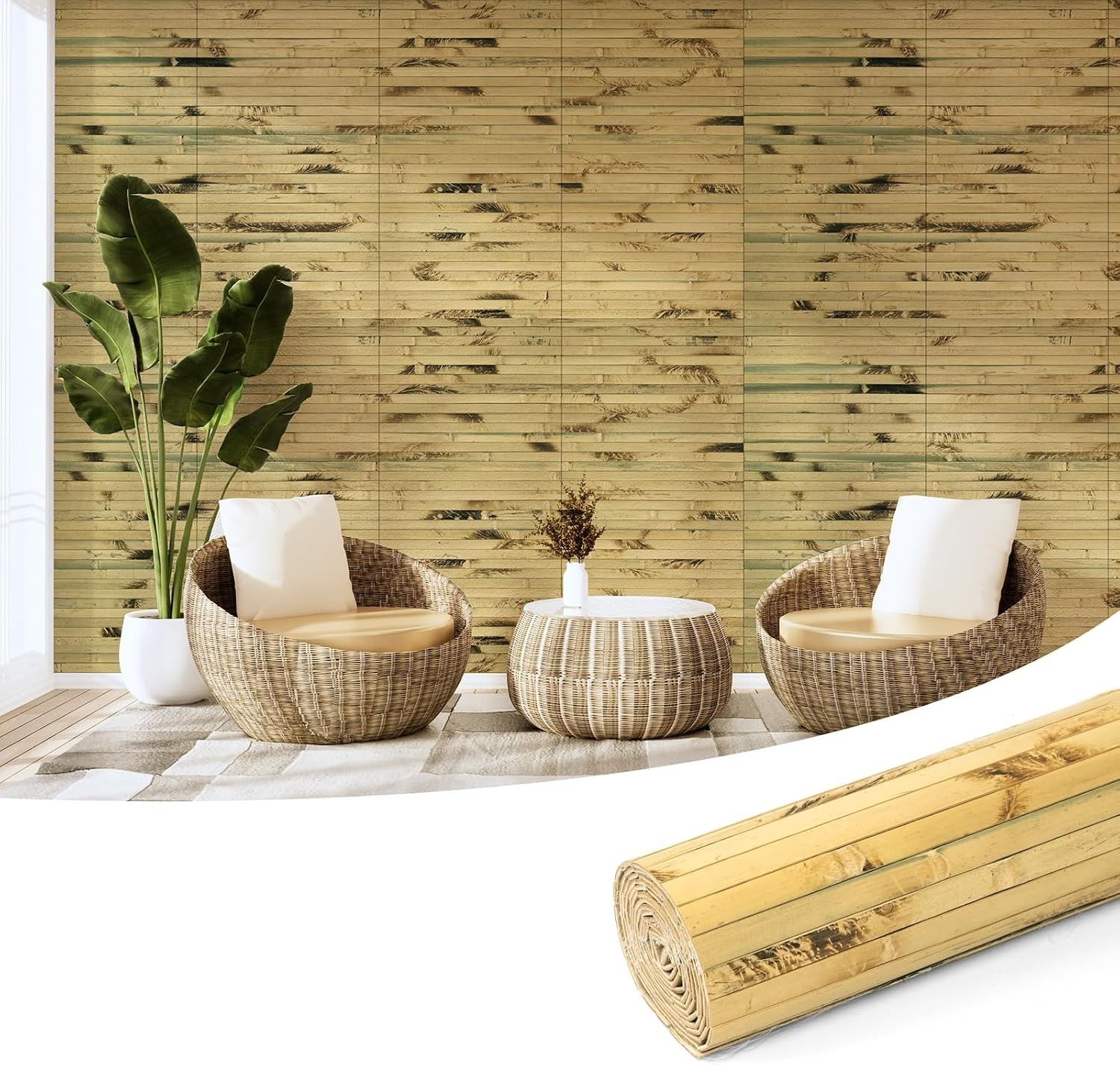 Natural Bamboo Wall Panel for Interior Wall Decor, Renewable Pole Wrap Wainsc…